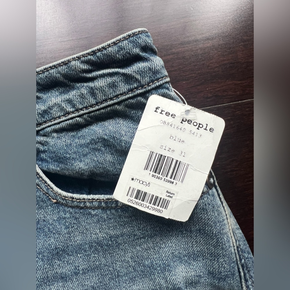 Free People We The Free Zip It Up Denim Mini Skirt A-Line Frayed Hem 31 NWT - Picture 4 of 12